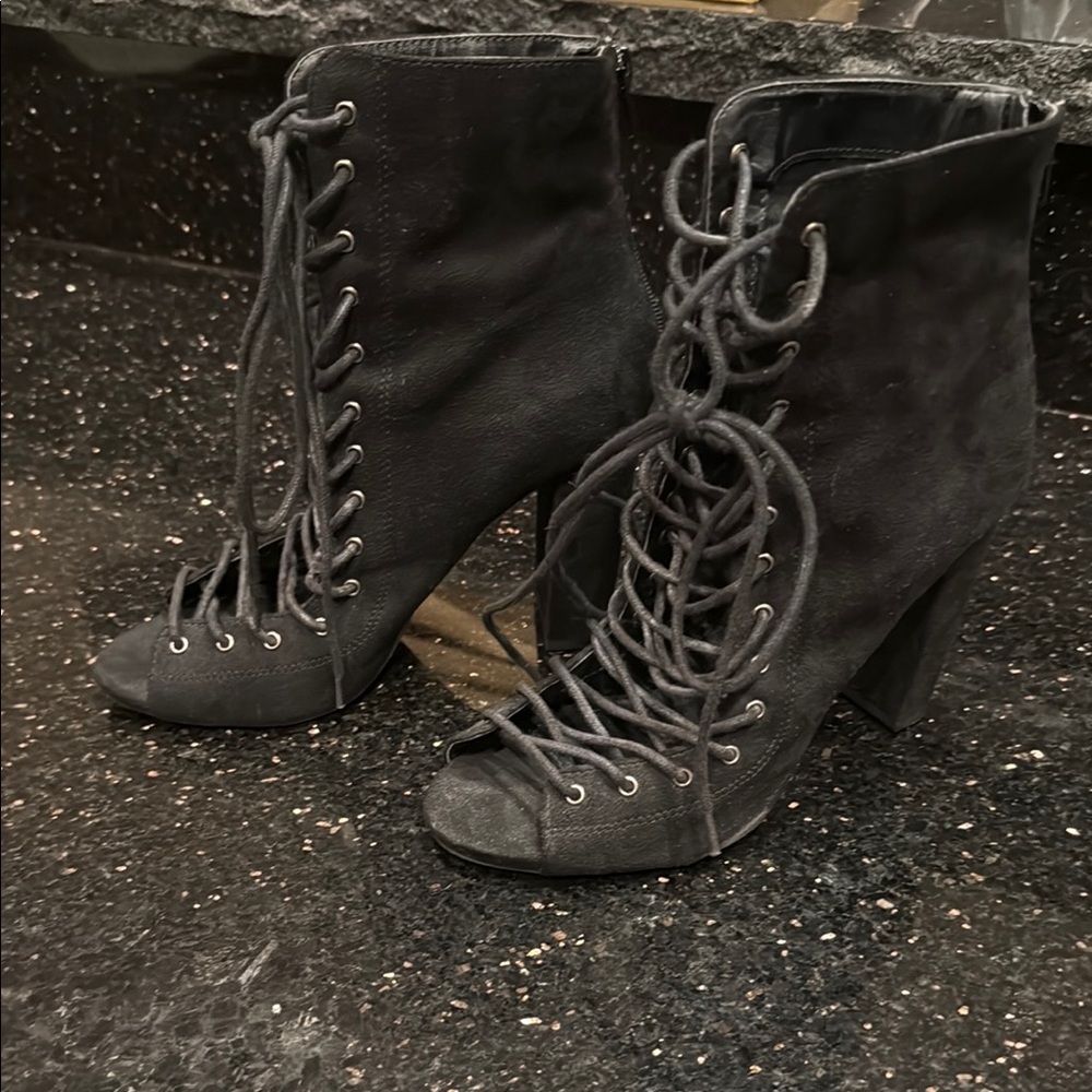 Wild Diva Charcoal Lace-Up Boots